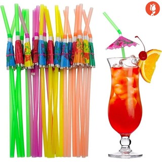 50 cái ống hút cocktail ô nhiệt đới / nước ép nhựa uống ô rơm cho trang trí tiệc bãi biển hawaii