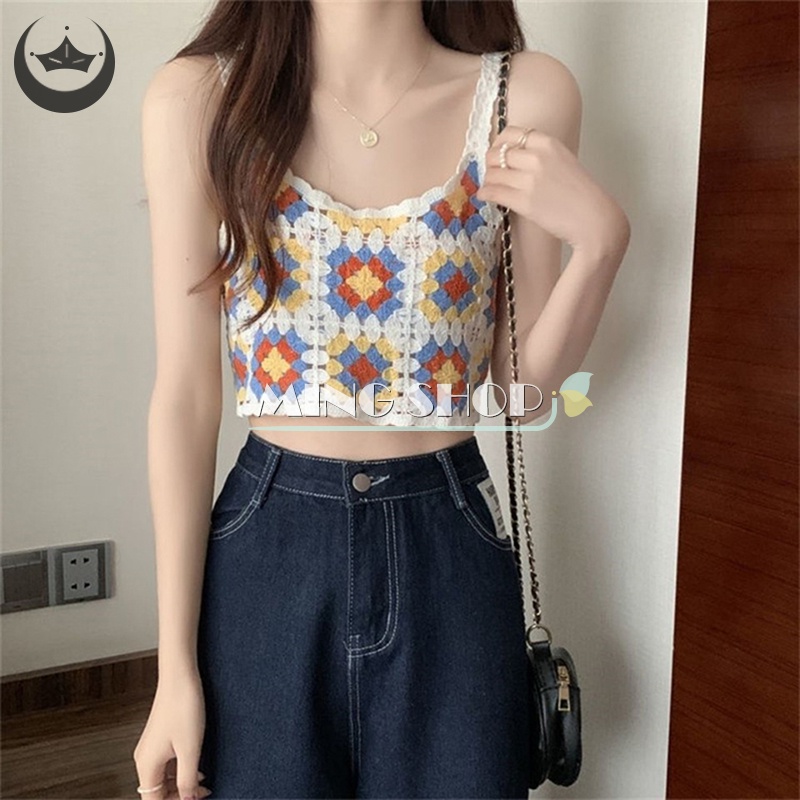 Áo Dệt Kim Hai Dây Thêu Họa Tiết Dân Tộc Phong Cách Retro Mùa Hè Dành Cho Nữ