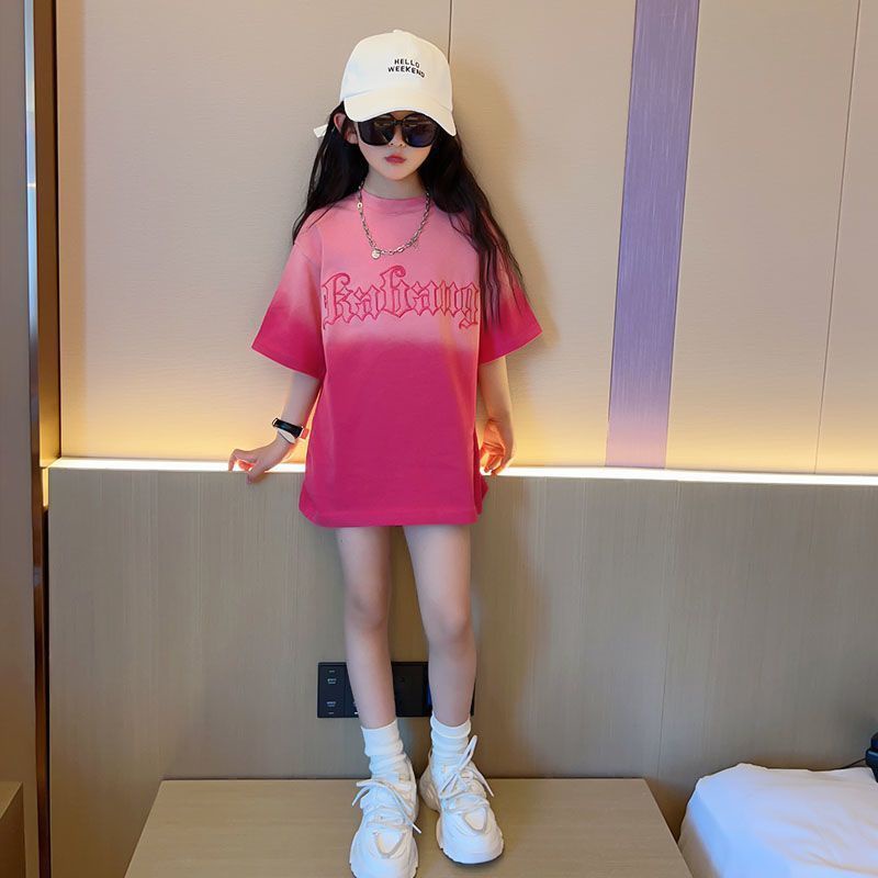 Miyababy Quần áo bé gái áo thun cotton gradient in hoạt hình thời trang mùa hè