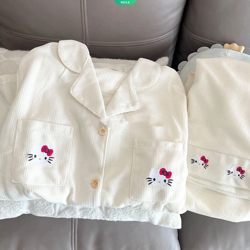 SANRIO Bộ Đồ Ngủ Tay Dài Quần Dài In Hình Hello Kitty Thời Trang Xuân Thu 2023 Phong Cách Hàn Quốc Ngọt Ngào Y2k