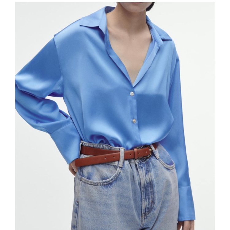 Áo Sơ Mi Lụa Satin Cổ V Đóng Cúc Thời Trang Mùa Xuân Zara 232197226