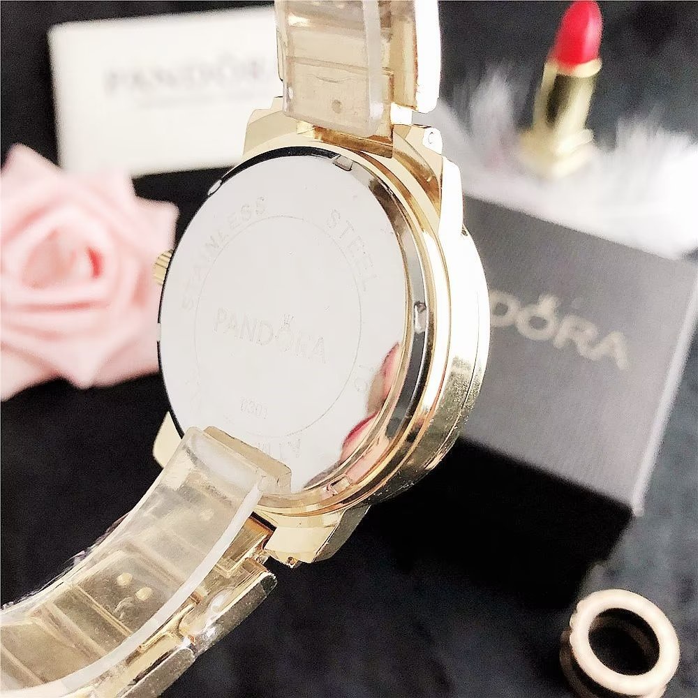 Đồng Hồ Pandora Mặt Tròn Đính Đá Thời Trang Cho Cặp Đôi