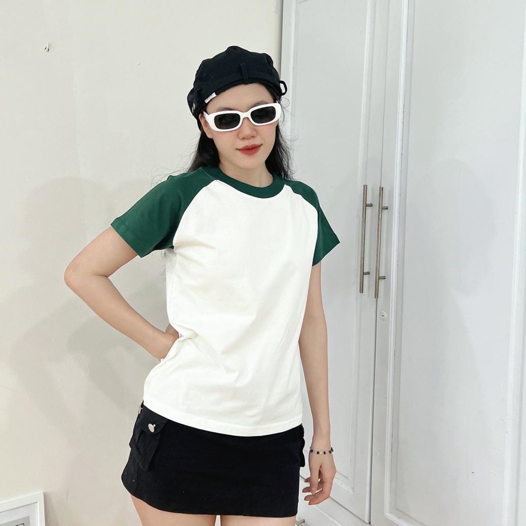 Baby tee raglan trơn basic áo thun phối màu chất cotton