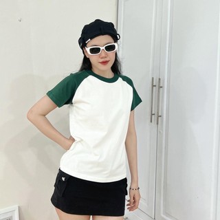 Baby tee raglan trơn basic áo thun phối màu chất cotton