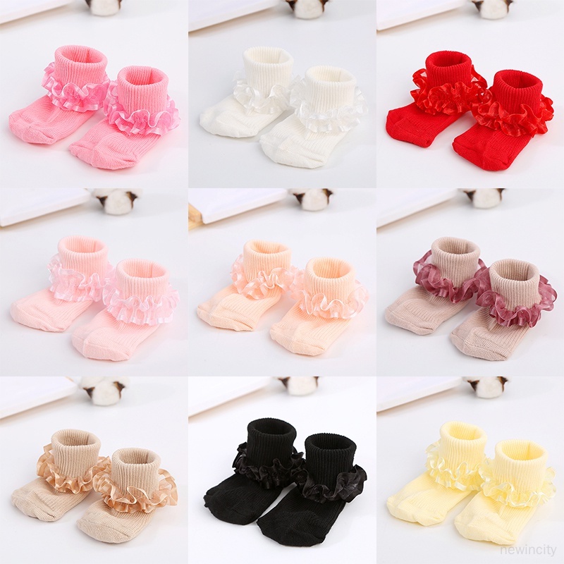 Vớ Thiết Kế Viền Bèo Nhún Màu Hồng Ngọt Ngào Dễ Thương Phong Cách Hàn Quốc Cho Bé Gái