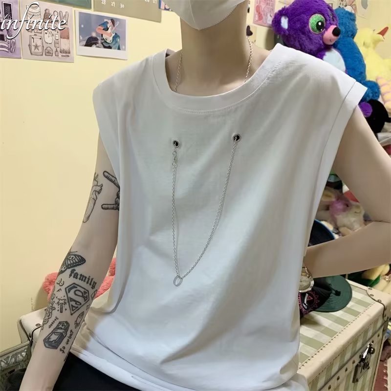 Áo Thun Sát Nách cotton Trơn Dáng Rộng Phong Cách hip hop Đường Phố Mới Vô Hạn Cho Nam