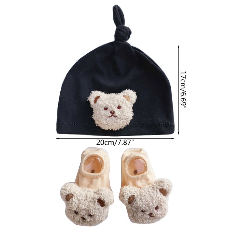 Mũ Beanie Kèm Vớ Chống Trượt Mềm Mại Thoáng Khí In Hoạt Hình Dễ Thương Cho Bé