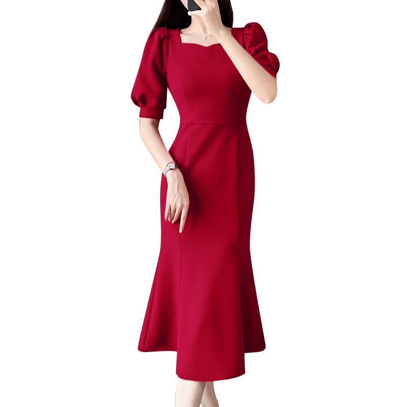 Zanzea Đầm Bút Chì Tay Ngắn Phồng Cổ Vuông Thanh Lịch Dành Cho Nữ
