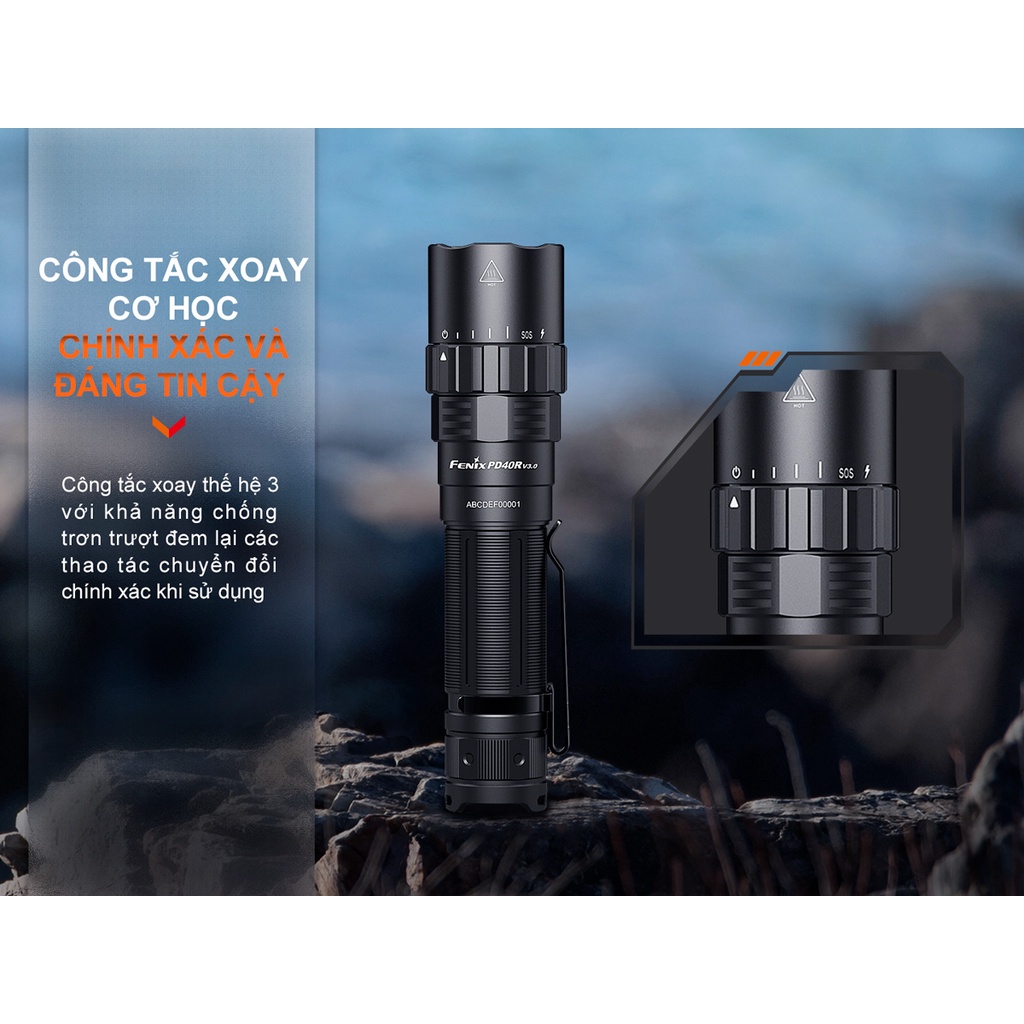Đèn pin FENIX PD40R V3.0 sáng 3000lm chiếu xa 500m sạc USB-C pin 21700 5000mAh