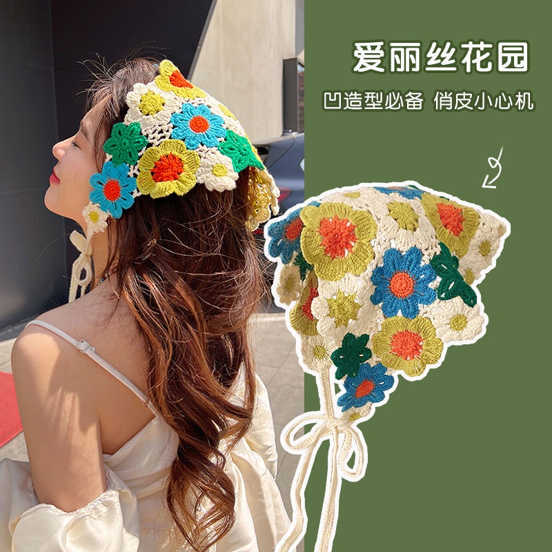 Băng Đô Cài Tóc Hình Tam Giác In Họa Tiết Hoa Cúc Dễ Thương Thời Trang Xuân Thu Phong Cách