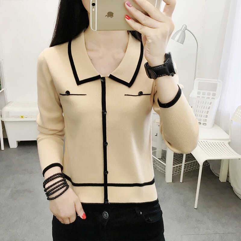 Áo Thun POLO Dệt Kim Tay Dài Thời Trang Mùa Thu Cho Nữ