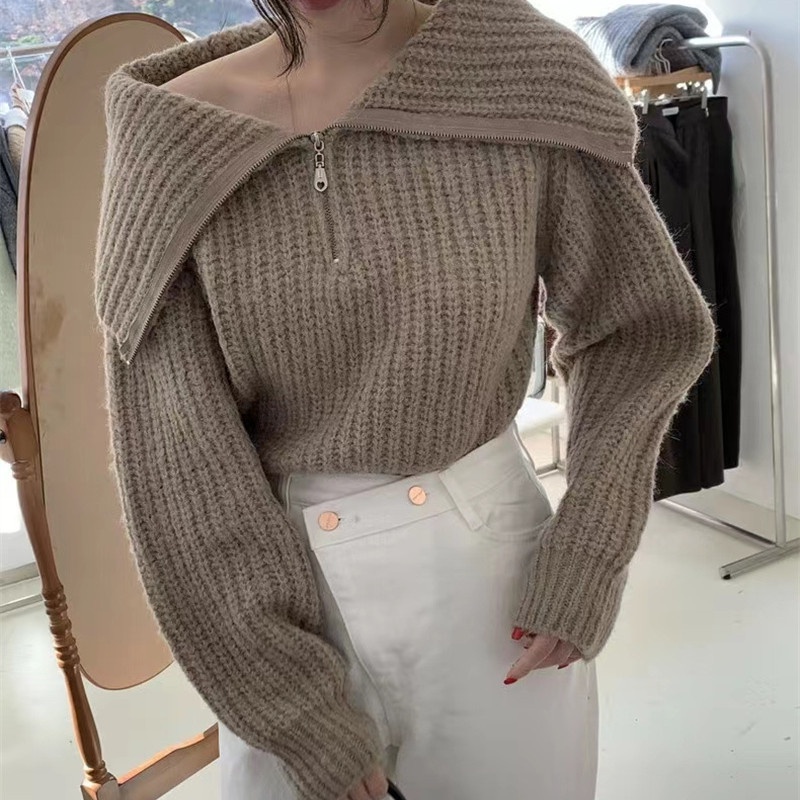 Áo Sweater Trơn Tay Dài Dáng Rộng Phong Cách Thời Trang Retro