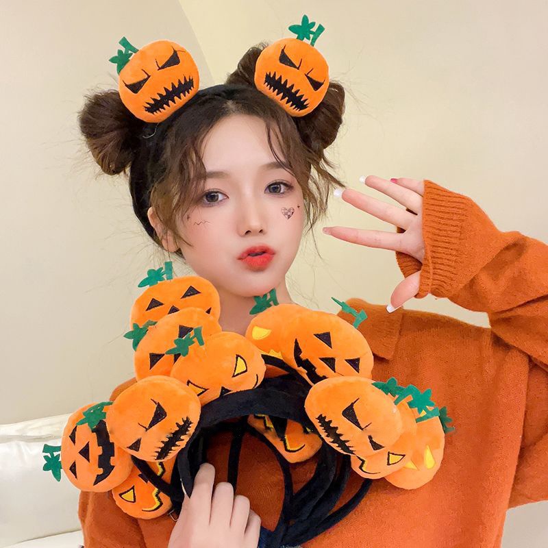 Băng Đô Cài Tóc Rửa Mặt Bằng Lông Nhung Họa Tiết Bí Ngô Halloween Dễ Thương Vui Nhộn Cho Bé Gái
