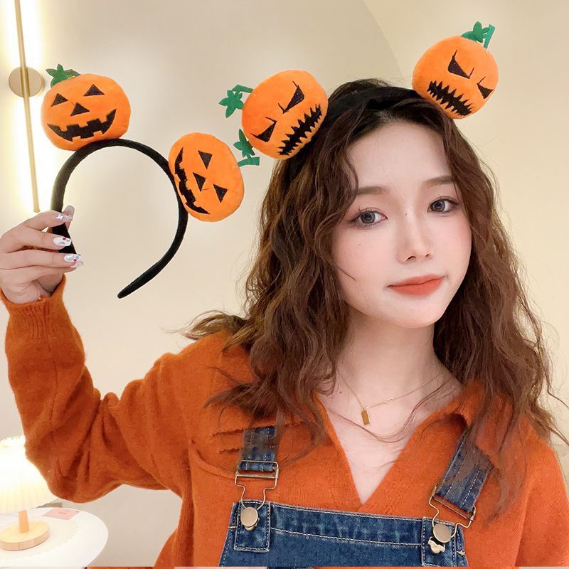 Băng Đô Cài Tóc Rửa Mặt Bằng Lông Nhung Họa Tiết Bí Ngô Halloween Dễ Thương Vui Nhộn Cho Bé Gái