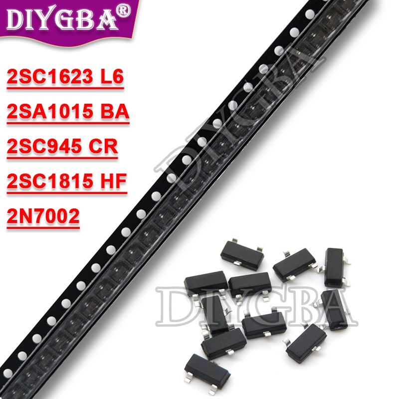 100 cái 2sc1815 2sc1623 2sc945 2sa1015 2n7002 hf l6 cr ba sot23 bóng bán dẫn smd triode chipset