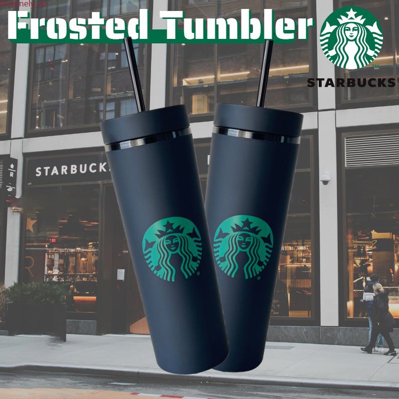 【Sẵn sàng】 Bình uống nước Starbucks cốc mờ 500ml Cốc uống nước ngoài trời hai lớp Chai nước cốc màu kẹo ống hút Cốc nước có cốc rơm