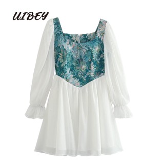 In thời trang uibey nối váy dài tay eo cao 4662