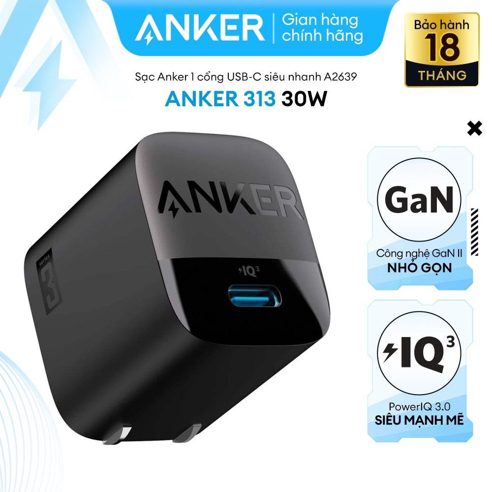 Củ sạc nhanh Anker 313 Gen 2 30W - 01 cổng USB-C PiQ 3.0 tương thích PD - A2639