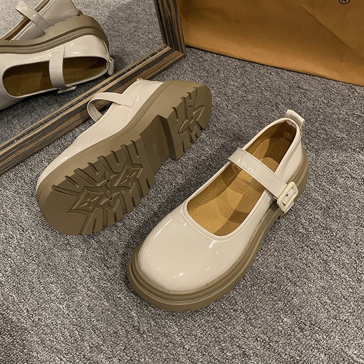 Mary jane shoe woman 2023 mới đế dày chiều cao tròn ngón chân nhỏ cô gái giày da