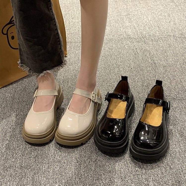 Mary jane shoe woman 2023 mới đế dày chiều cao tròn ngón chân nhỏ cô gái giày da