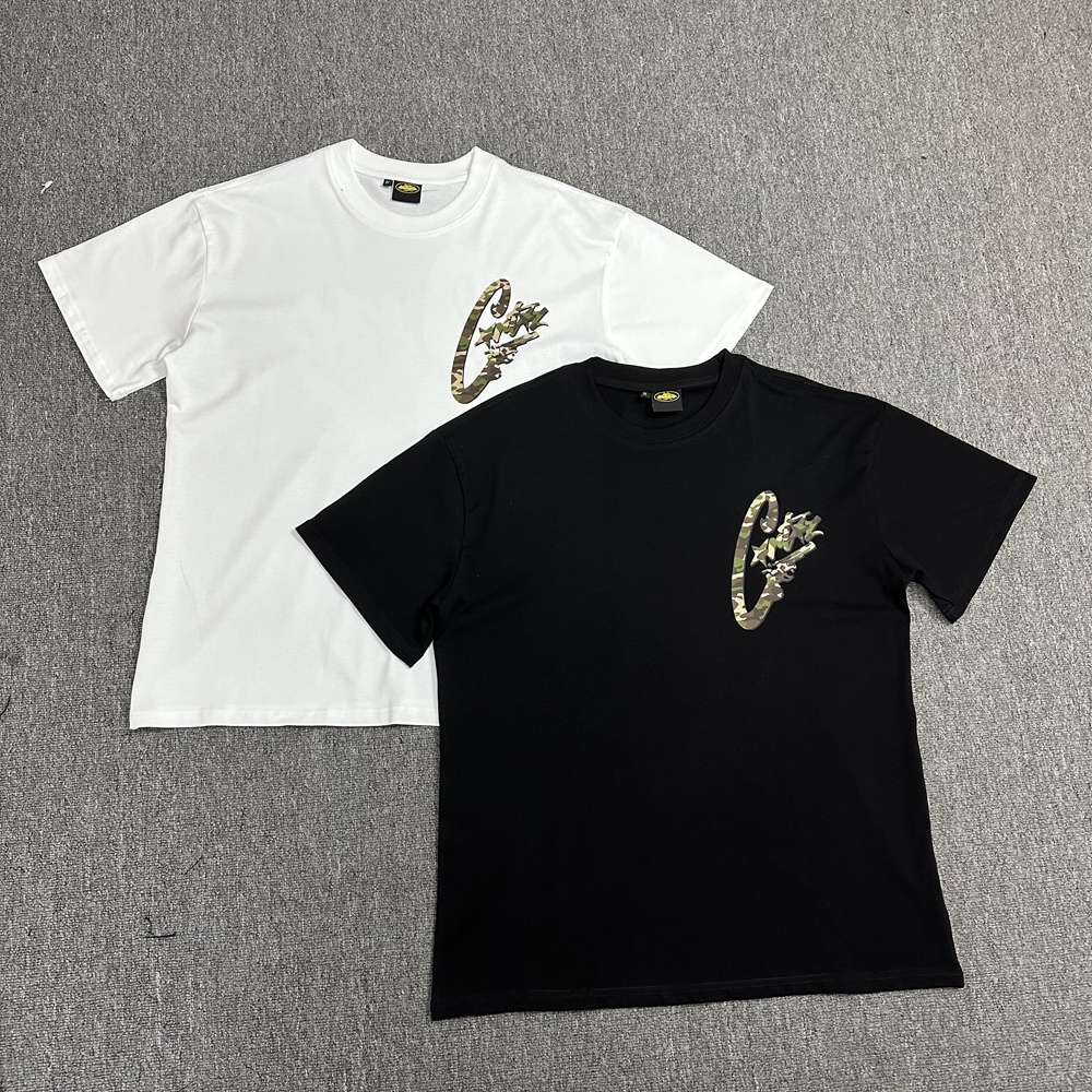 Corteiz alcatraz logo ngụy trang in đường phố mùa hè lỏng lẻo xu hướng giản dị ngắn tay áo t-shirt nam