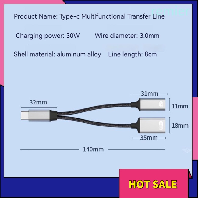 Re multi-function type-c 2-in-1 adapter cable pd fast charge otg tương thích cho ipad pro / tv chromecast samsung