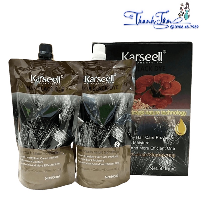 Bộ MÀU nhuộm phủ bạc tóc linh chi KARSEELL Hair Black Dye 500mlx2