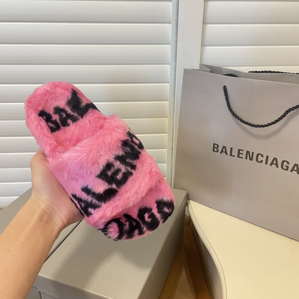 Balenciaga Dép Lông Thỏ Mềm Mại Thoải Mái Ấm Áp