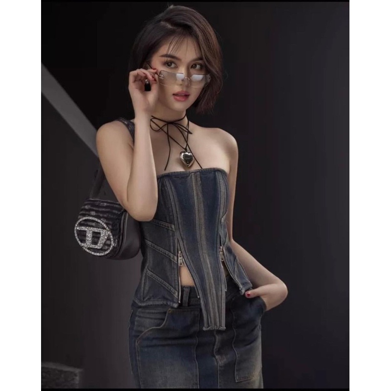 Túi DIESEL 1DR canvas shoulder bag , Túi kẹp nách chữ D jean rách kèm dây đeo chéo mẫu mới T054-TA