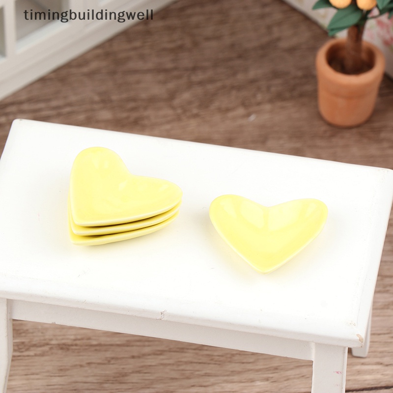 Twvn 4 cái / bộ doll house mini kitchen cutlery ceramic heart-shaped plate tableware set qdd