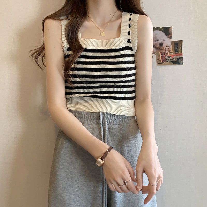 Áo Hai Dây Dệt Kim Họa Tiết Kẻ Sọc Thời Trang Mùa Hè Hàng Mới Dành Cho Bạn Nữ