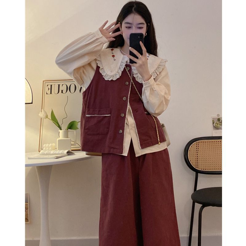 Set Áo Khoác Không Tay + Áo Sơ Mi Cổ Búp Bê + Chân Váy Phong Cách Thời Trang Mới