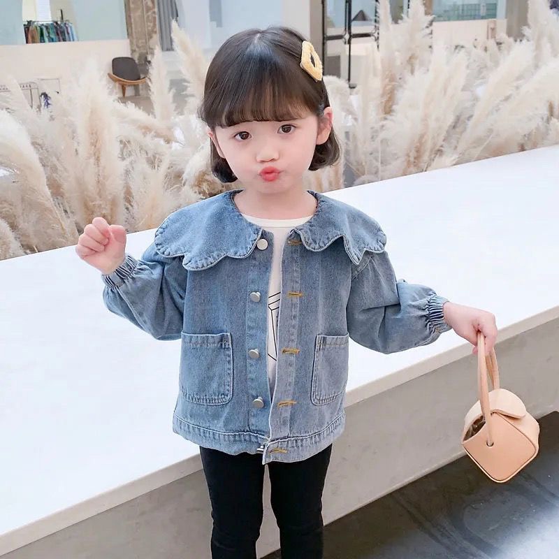 Áo khoác denim IQ ANGEL phong cách Hàn Quốc thời trang mùa thu dành cho bé gái