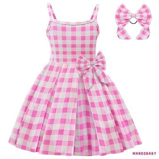 Mgg-kid girl barbie costume dress kẻ sọc in không tay váy trượt a-line với băng đô nơ