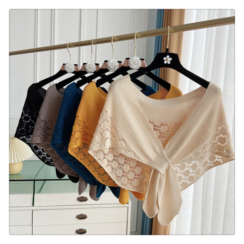 Mẫu đuôi quạ khăn choàng nhỏ váy phụ nữ kiểu mỏng bảo vệ cổ tử cung phòng điều hòa nhiệt độ dệt kim góc tròn vai