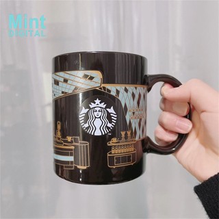 Cốc cà phê starbucks cốc nước sáng tạo mới cốc đổi màu cốc sứ đen trắng ins