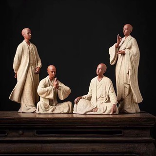 Tượng tăng nhân ngồi thiền, đứng an nhiên bản mới thiết kế sắc nét - tượng gốm tử sa trang trí decor không gian thiền