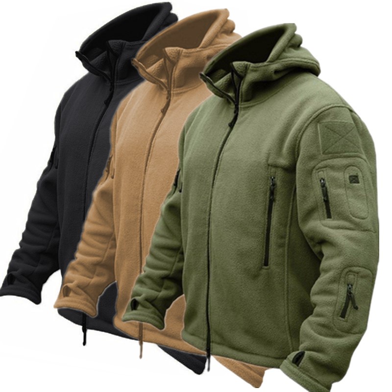 Nam mùa đông nhiệt fleece áo khoác đi bộ ngoài trời thể thao áo khoác có mũ trùm đầu cắm trại đi bộ đường dài multicam jungle trekking quần áo