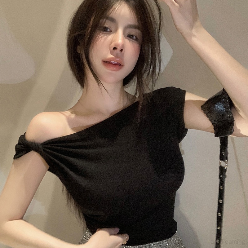Nữ croptop ngắn tay thiết kế baby tee màu ngắn phong cách không thường xuyên t-shirt