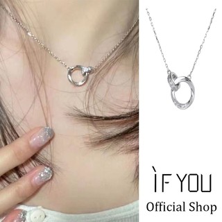 Vòng cổ choker IF YOU bạc mặt nhẫn đôi đính pha lê đơn giản thời trang dành cho nữ