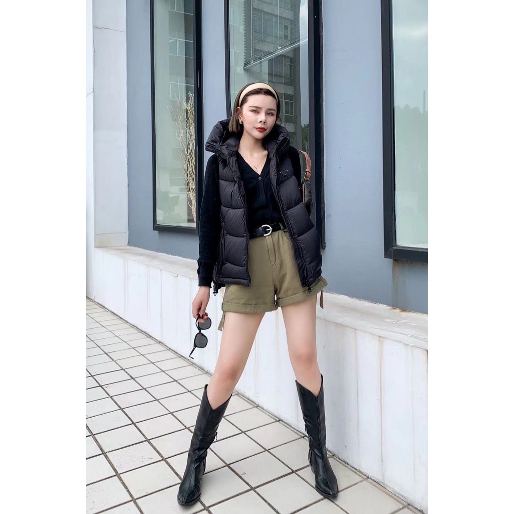 5Q4Y PRADA 2023 autumn and winter New letter triangle logo hooded bread jacket down cotton vest coat fashionable warm