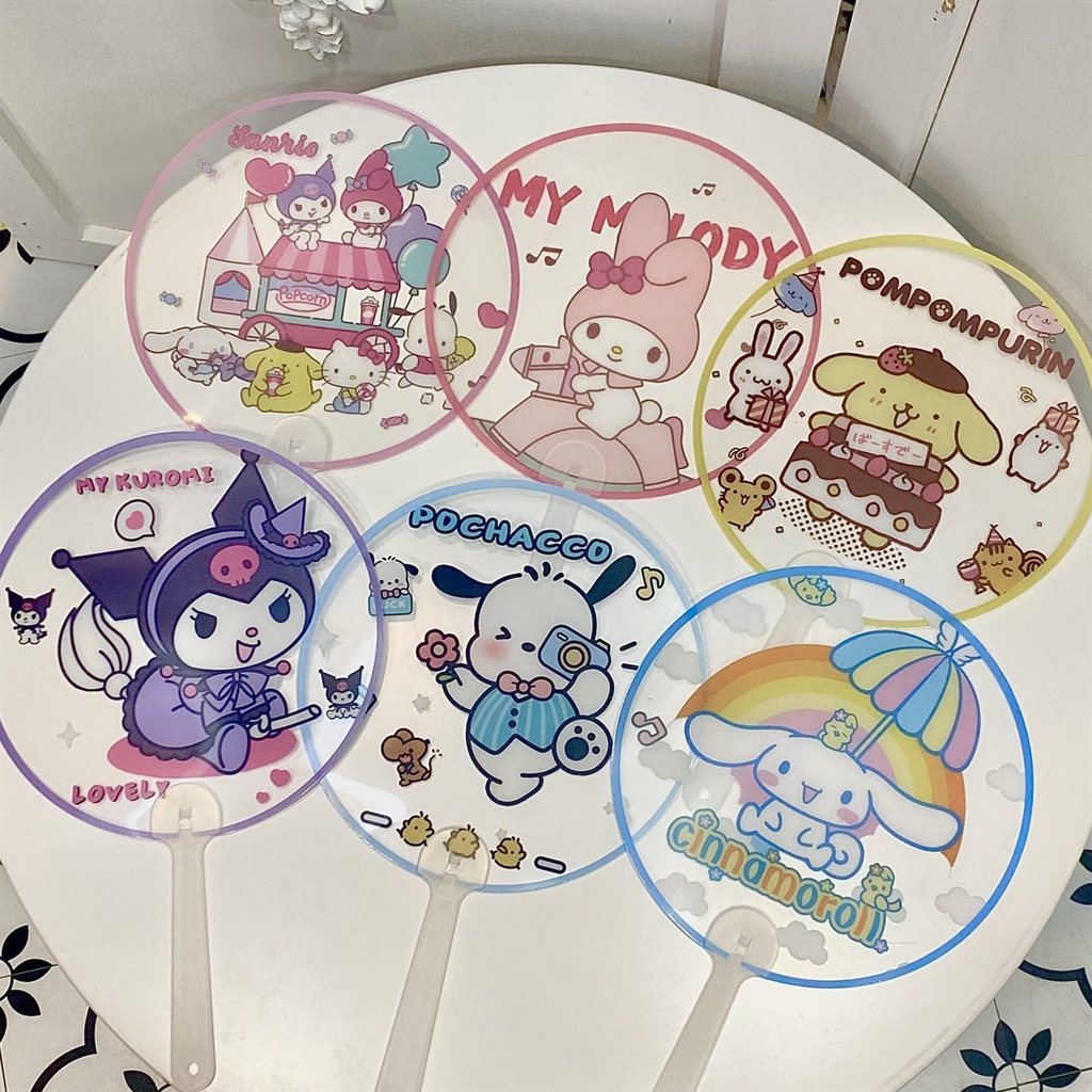 Sanrio Quạt Tròn Cầm Tay Trong Suốt Họa Tiết Hoạt Hình melody kuromi cinnamoroll Sáng Tạo