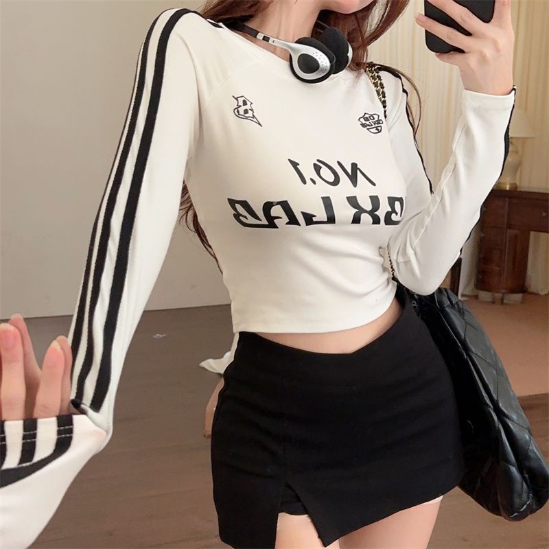 Áo Thun Tay Dài Dáng Ôm Màu Sắc Tương Phản Thời Trang Quyến Rũ Cho Nữ