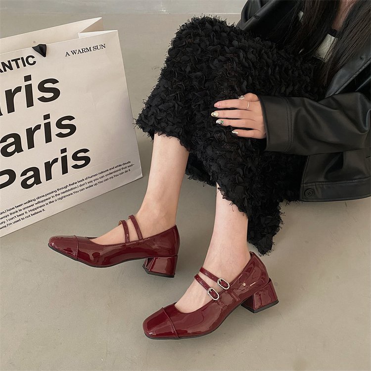 Phụ nữ giày cao gót vuông ngón chân dày thời trang mules size 35-39