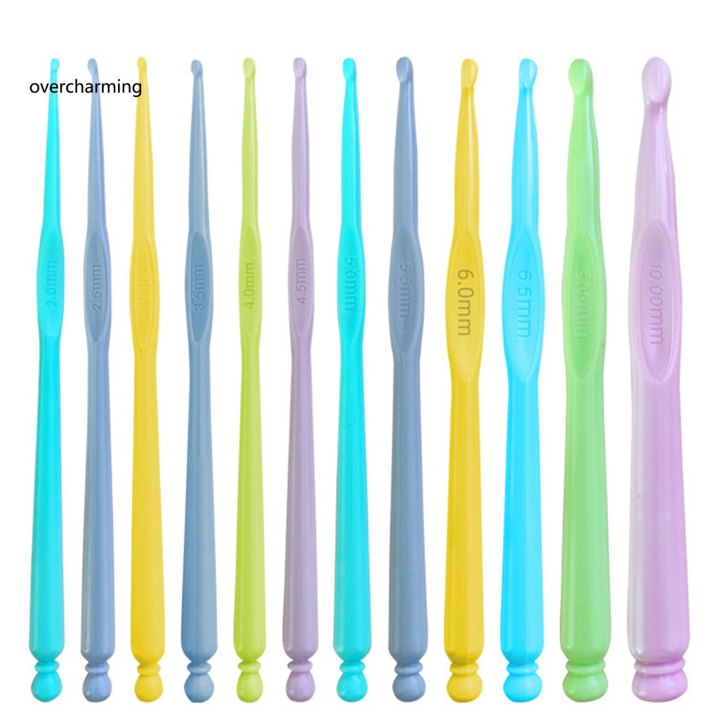 Bộ 12 Cây Kim Móc Len Tay Cầm Dài Màu Sắc Ngẫu Nhiên