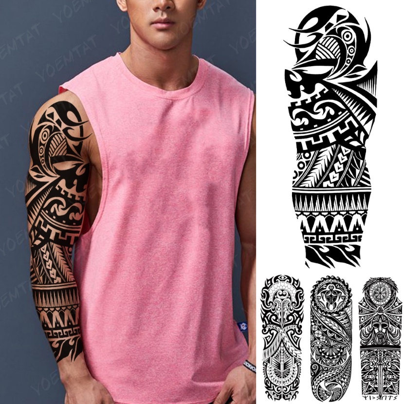 Hình Xăm Dán Tạm Thời Maori Mayan Tribal Flash Tatto Nghệ Thuật Cơ Thể Màu Đen Chống Thấm Nước Chất Lượng Cao Cho Nam Và Nữ