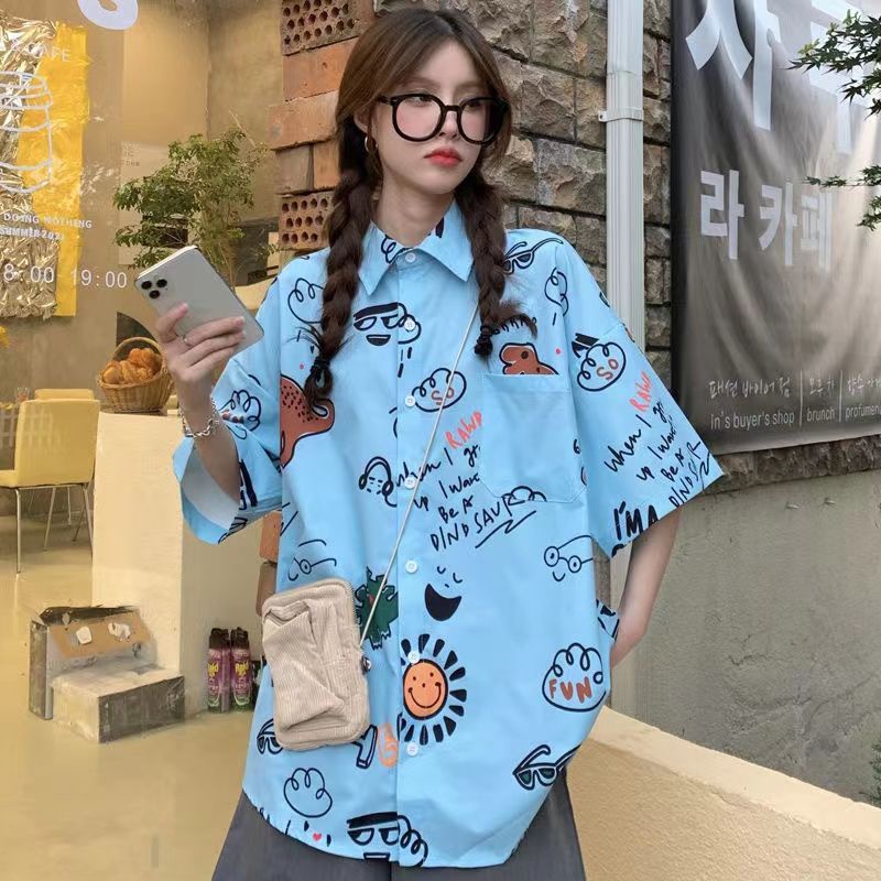 Áo Sơ Mi Chiffon Tay Lửng Nhuộm Họa Tiết Hoa Phong Cách Hàn Quốc Thời Trang Mùa Hè Cho Nữ