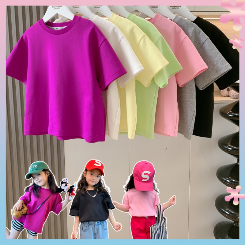 Áo Thun Cotton Tay Ngắn Màu Trơn Phong Cách Thời Trang Mới Cho Bé Gái