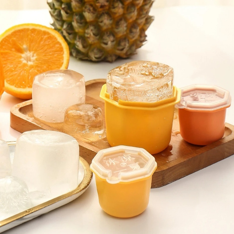 Khuôn Silicone Làm Đá Viên Hình Đa Giác Có Nắp Tái Sử Dụng Tiện Lợi