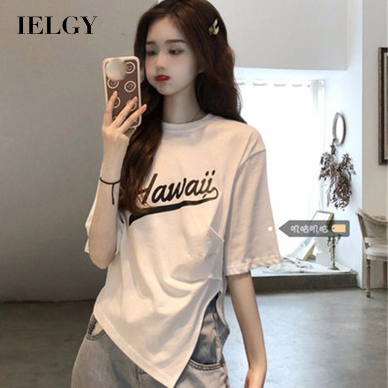 IELGY Áo Thun Ngắn Tay Cổ Tròn In Họa Tiết Thời Trang Hàn Quốc